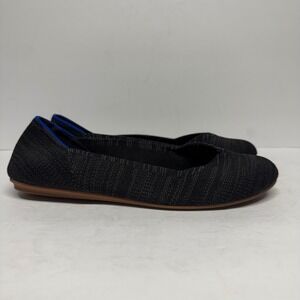 Rothys The Loafer Black Grey Knit Round Toe Flat Shoes Women's Size 7.5